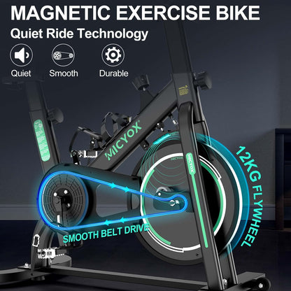 MX87 Exercise Bike Magnetic Resistance Indoor Cycling Bike with 26Lb Flywheel, Pulse Sensor, Adjustable Saddle Handlebar and Emergency Brake, Silent Stationary Bikes for Home