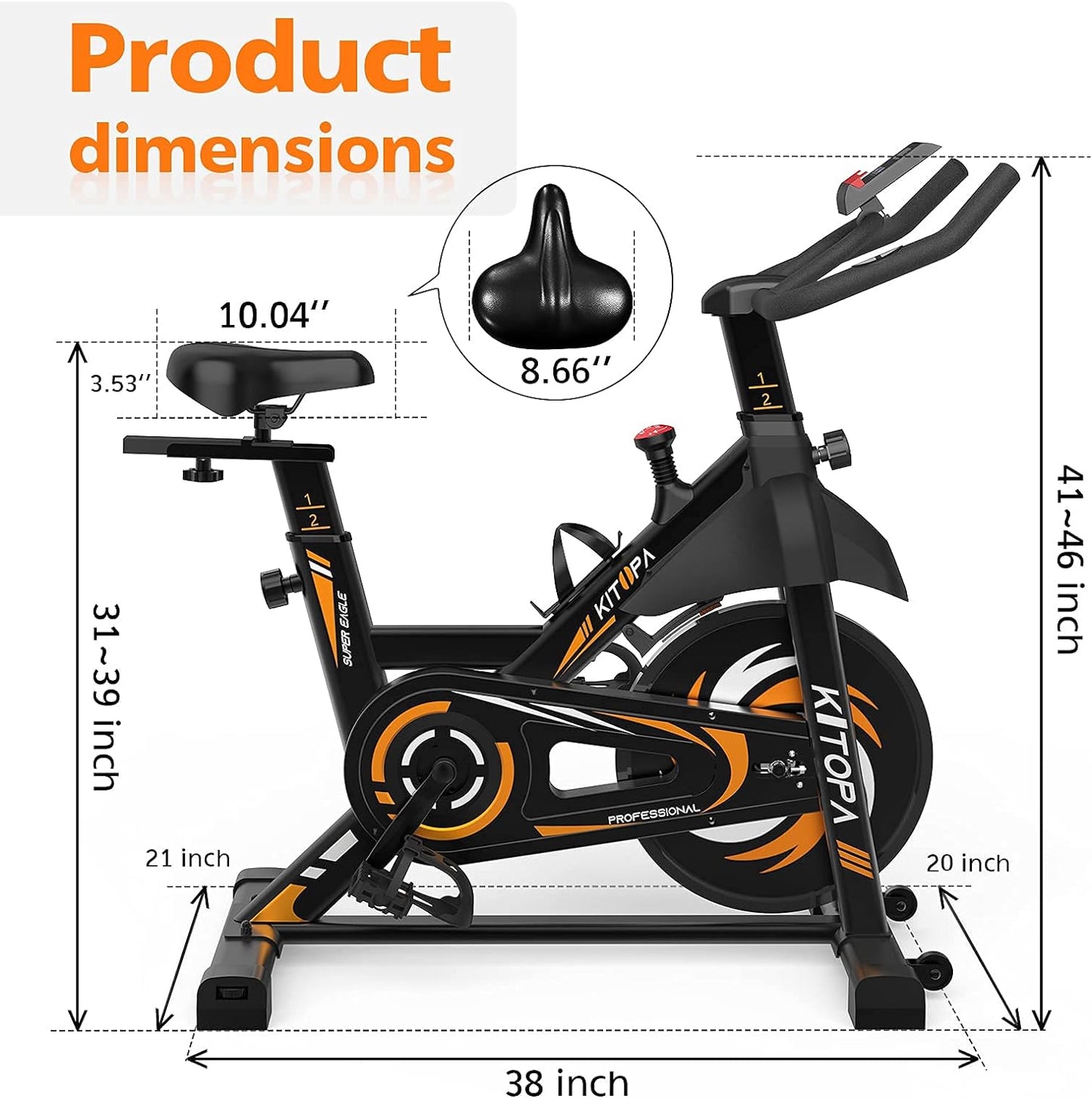 Exercise Bike, Magnetic Resistance Stationary Exercise Bikes for Home Use, Quiet Fitness Cardio Workout Spin Bike for Home Training