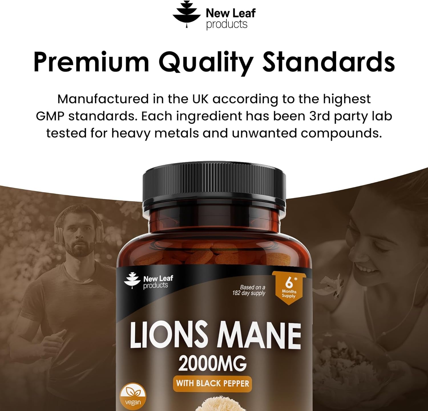 Lions Mane Mushroom 2000Mg - 365 High Strength Vegan Tablets - Lion'S Mane Supplement with Black Pepper - Lion'S Mane Mushrooms Extract (Not Powder or Capsules) Made in the UK by