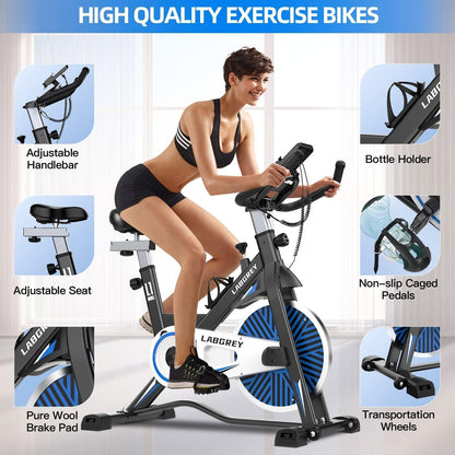 Exercise Bike Indoor Cycling Bike Stationary Cycle Bike with Heart Rate Sensor & Comfortable Seat Cushion, Quiet Fitness Bike for Home Cardio Workout