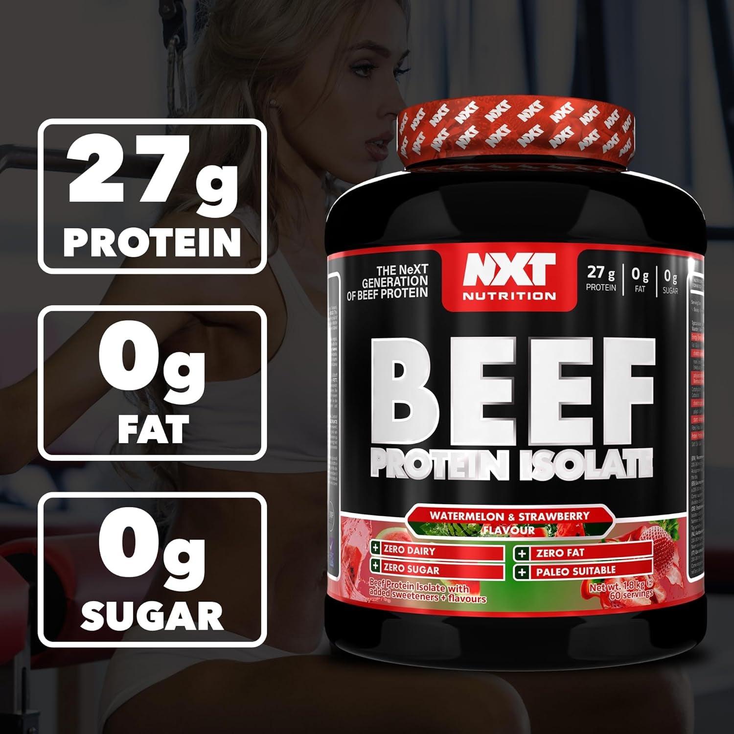Beef Protein Isolate Powder - Protein Powder High in Natural Amino Acids - Paleo, Keto Friendly - Dairy and Gluten Free - Muscle Recovery | 1.8Kg (Watermelon & Strawberry)