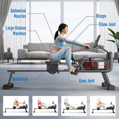 Water Rowing Machine for Home Gym with Bluetooth, Tablet Holder - 330LS Weight Capacity