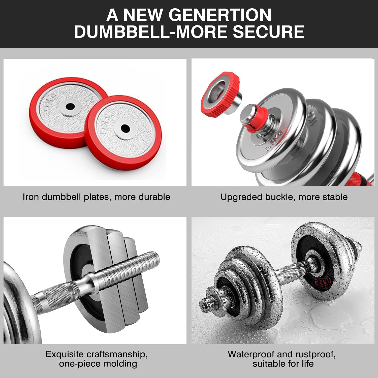 Adjustable Weights Dumbbell Barbell Set Anti-Slip Metal Handle 3-In-1 Cast Iron Free Weights Dumbbells Set with Connecting Rod for Homebody Workout Fitness