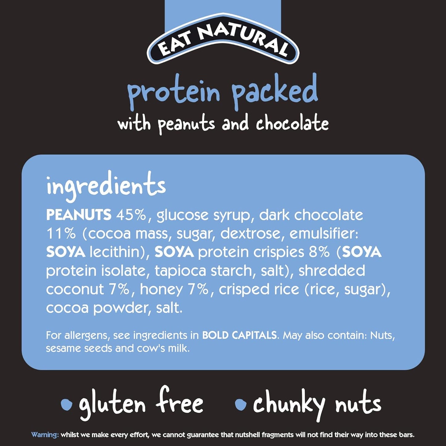 Protein Bars, Protein Packed Peanuts & Chocolate Nut Bar — 20 X 45G Snack Bars, Gluten Free Cereal Bars — Seriously Crunchy Snacks with Soya Crispies, Shredded Coconut