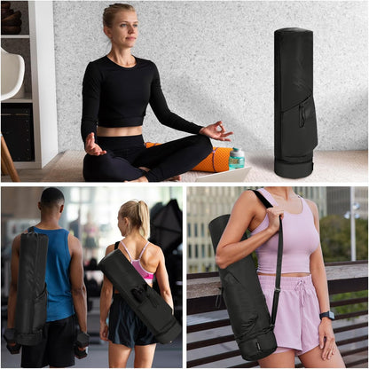 Yoga Mat Bag Large with Carrying Strap, Bottle Pocket and Wet Compartment, Long Pilates Bag with Full Zipper for Thick Mat, Patent Pending