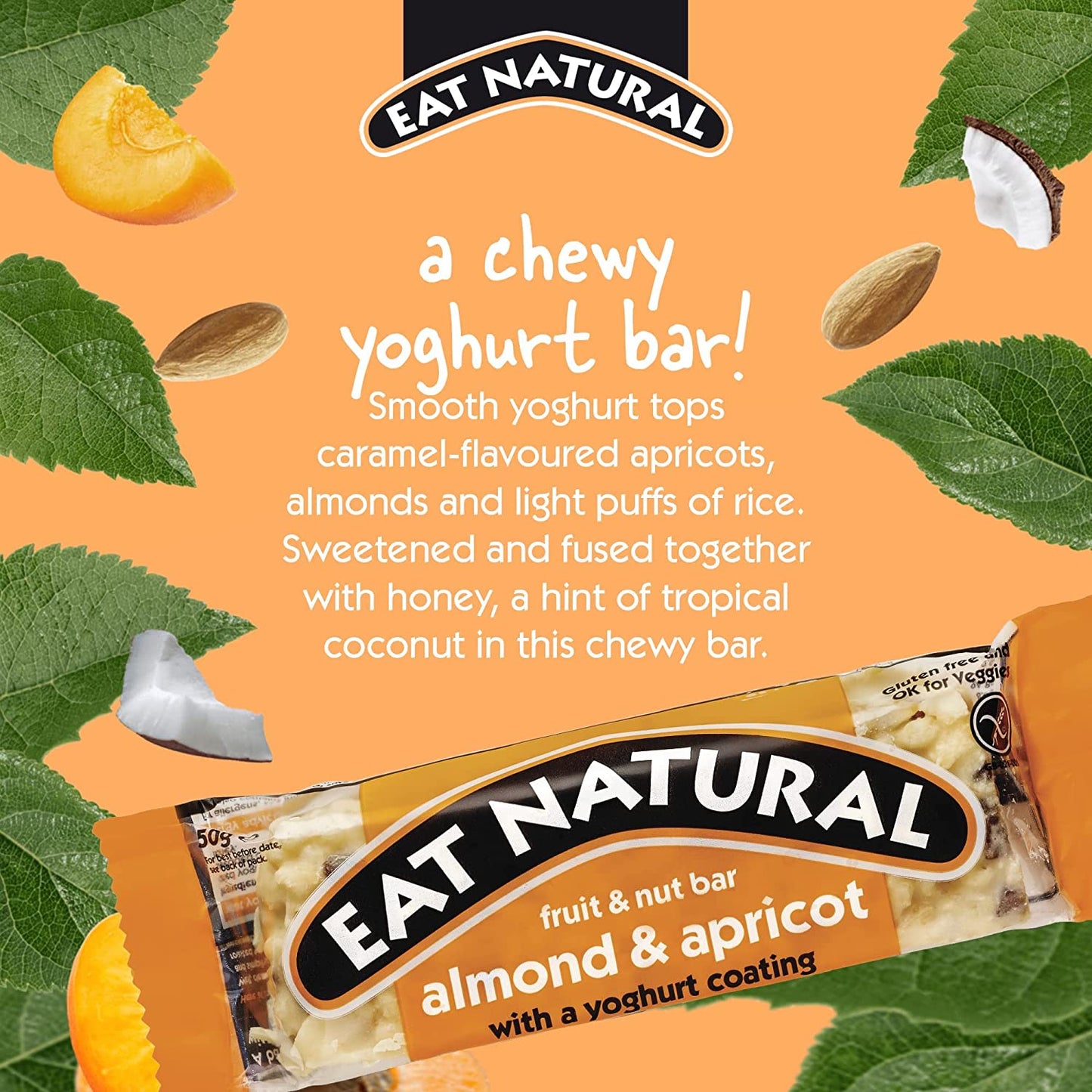 Bars with Yoghurt Coating Fruit Nut Cereal Bars, Almond & Apricot 50G (Pack of 12)