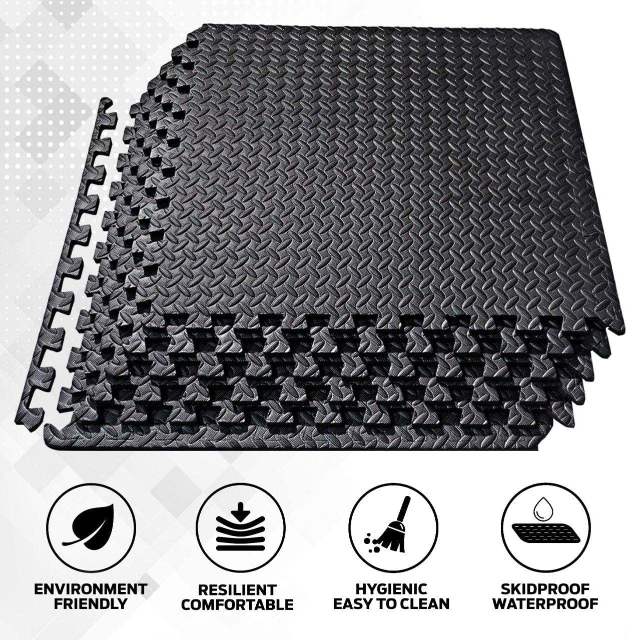 Gym Flooring Mat, Foam Exercise Mats, Interlocking Puzzle EVA Floor Tiles, Non Slip Rubber Cushion for Home Workout, Bonus Adhesives,24"X24"(60X60Cm)