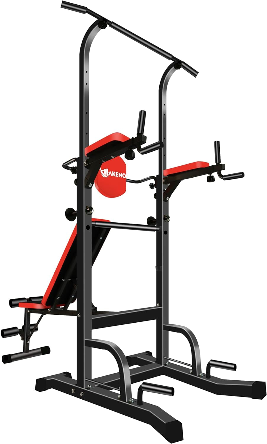 Multifunction Power Tower with Bench Pull up Bar Dip Station for Home Gym Squat Rack Adjustable Workout Strength Training Home Fitness Equipment 440LB