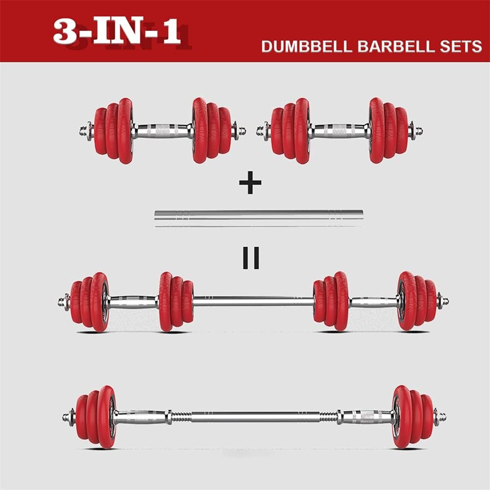 Adjustable Weights Dumbbell Barbell Set Anti-Slip Metal Handle 3-In-1 Cast Iron Free Weights Dumbbells Set with Connecting Rod for Homebody Workout Fitness