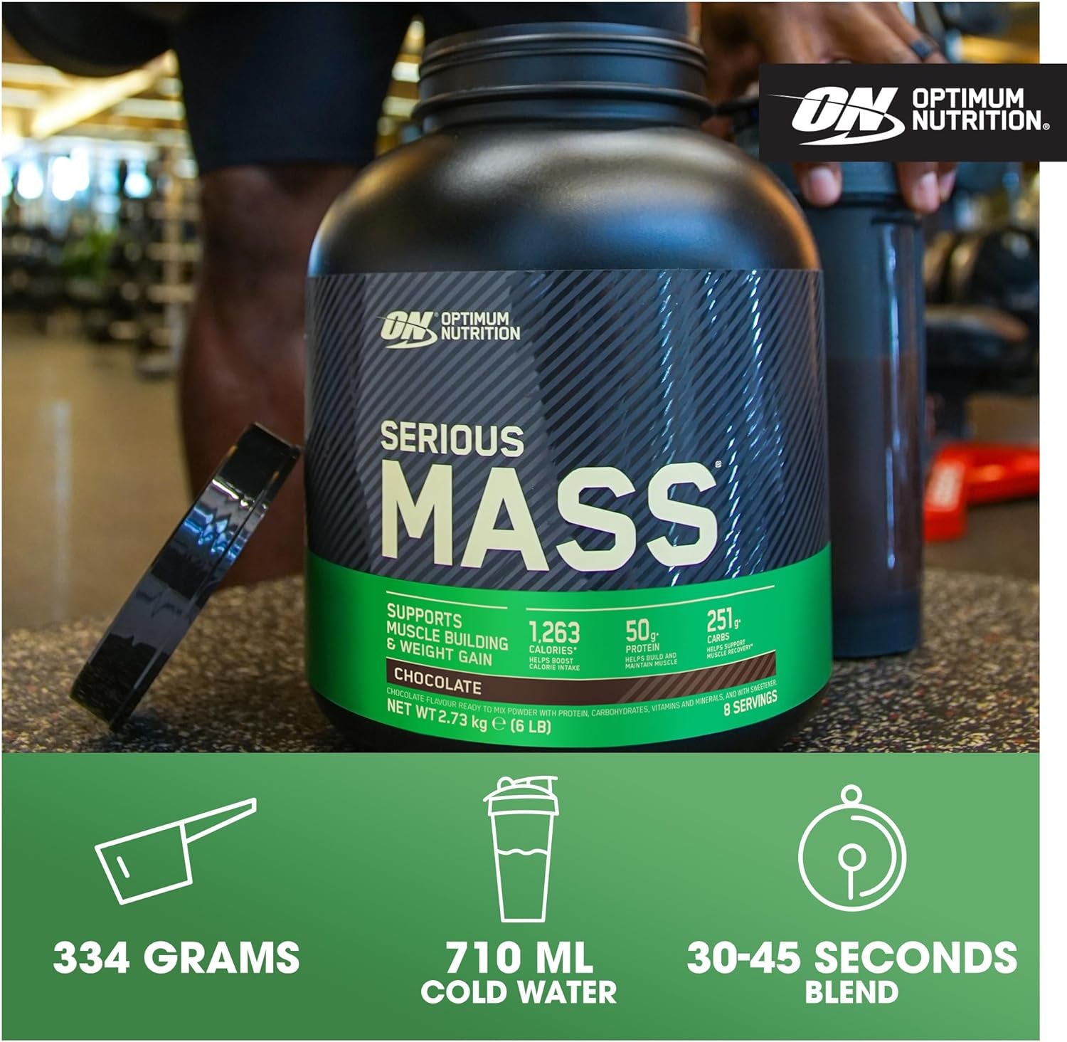 Serious Mass Protein Powder with Creatine, Glutamine, 25 Vitamins & Minerals, High Calorie Mass Gainer, Chocolate Peanut Butter Flavour, 8 Servings, 2.73Kg, Packaging May Vary