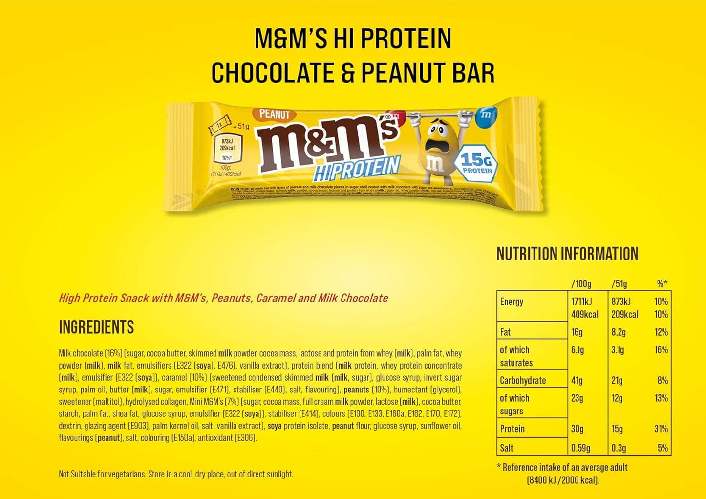 M&M Hi-Protein Bar Peanut 12X51G