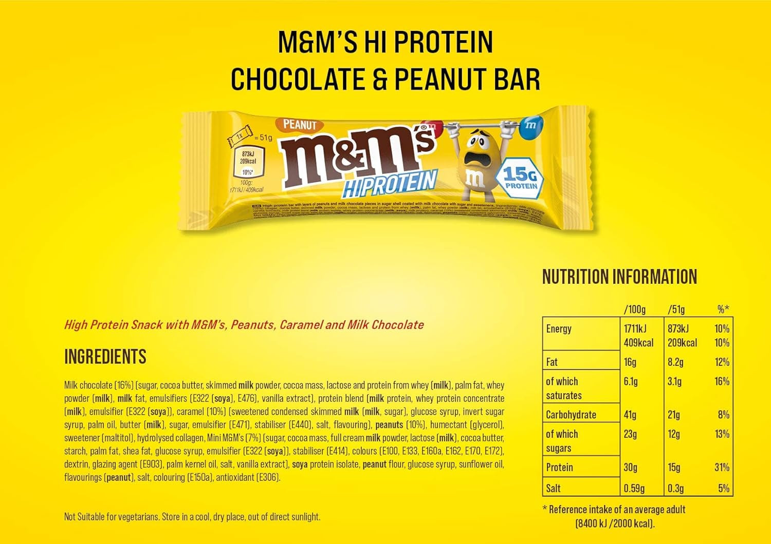 M&M Hi-Protein Bar Peanut 12X51G