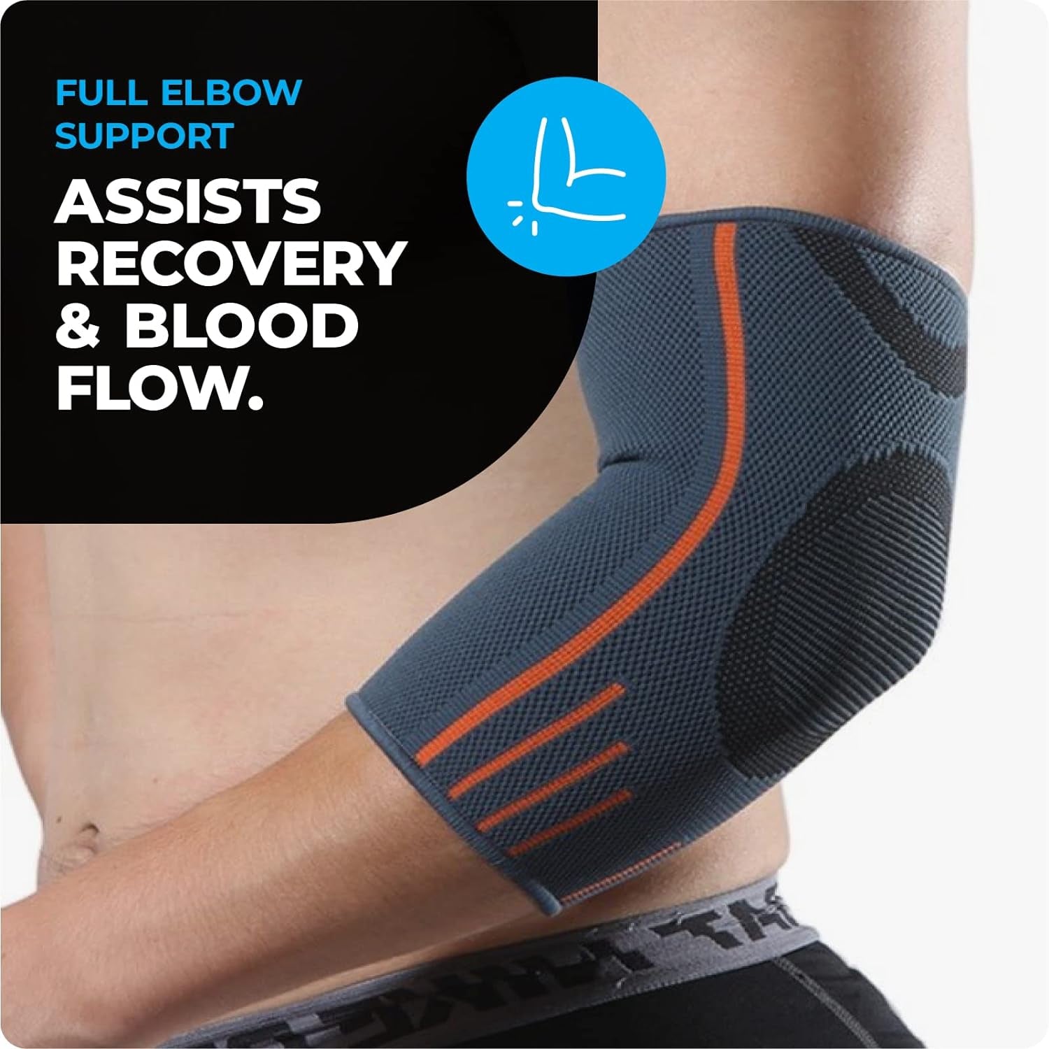 Elbow Support for Men & Women - Compression Sleeve for Tendonitis, Arthritis, Injury - Tennis Elbow Support Strap, Golfers Elbow Support, Elbow Sleeves for Weightlifting (L, Grey, Single)