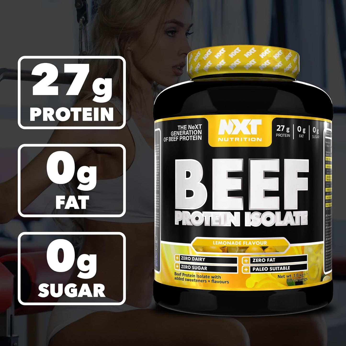 Beef Protein Isolate Powder - Protein Powder High in Natural Amino Acids - Paleo, Keto Friendly - Dairy and Gluten Free - Muscle Recovery | 1.8Kg | Lemonade