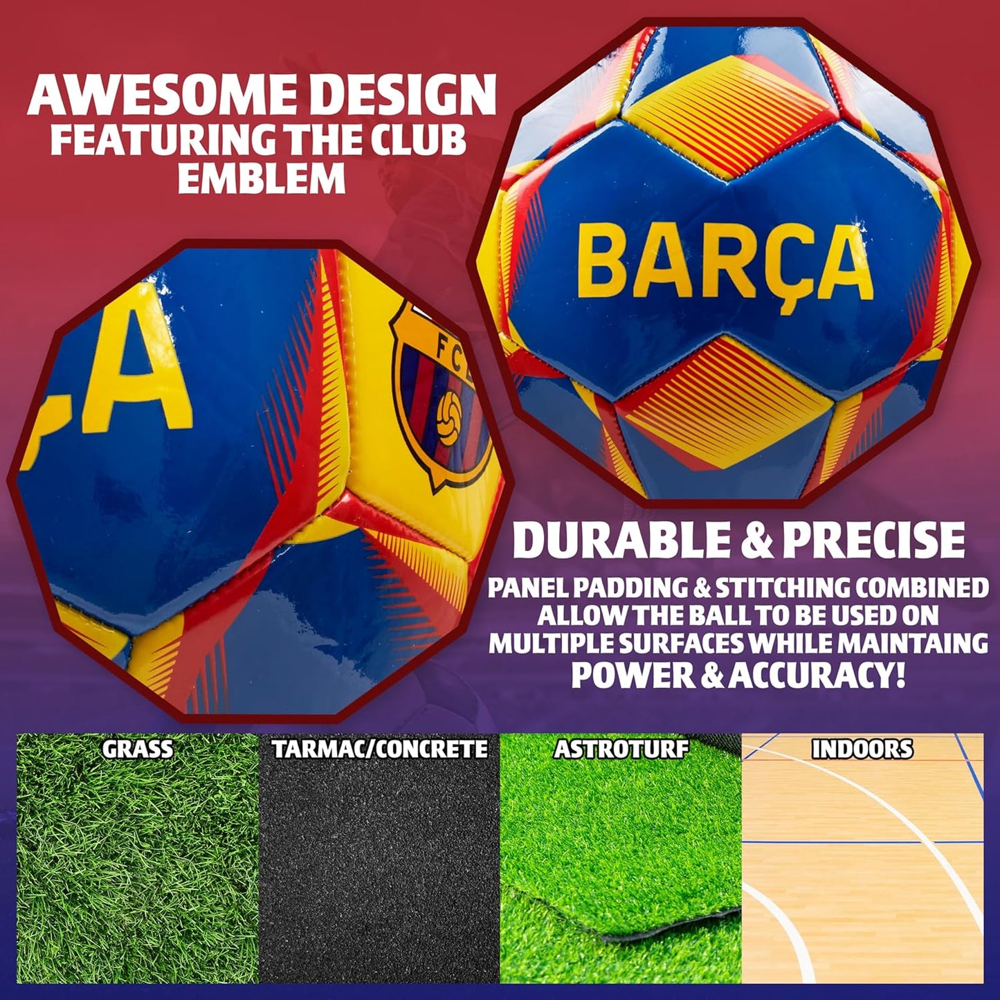 Football - Soccer Ball for Adults Teenagers Kids Training Football Size 3, 4 or 5 - Barcelona Merchandise