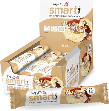 Nutrition Smart Protein Bar Low Calorie, Nutritional Protein Bars/Protein Snacks, High Protein Low Sugar, White Chocolate Blondie Flavour, 21G of Protein, 64G Bar (12 Pack)