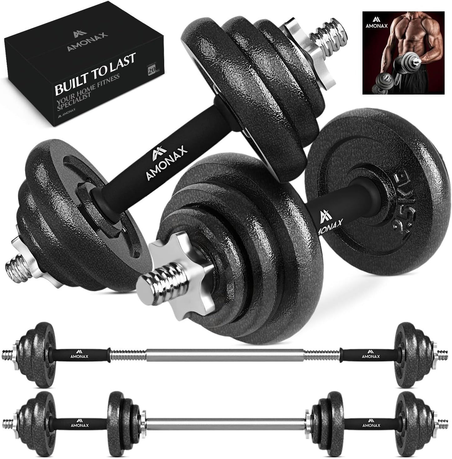 20Kg 30Kg Cast Iron Adjustable Dumbbells Weight Set, Barbell Set Men Women, Strength Training Equipment Home Gym Fitness, Dumbell Pair Hand Weight, Bar Bells Free Weights for Weight Lifting