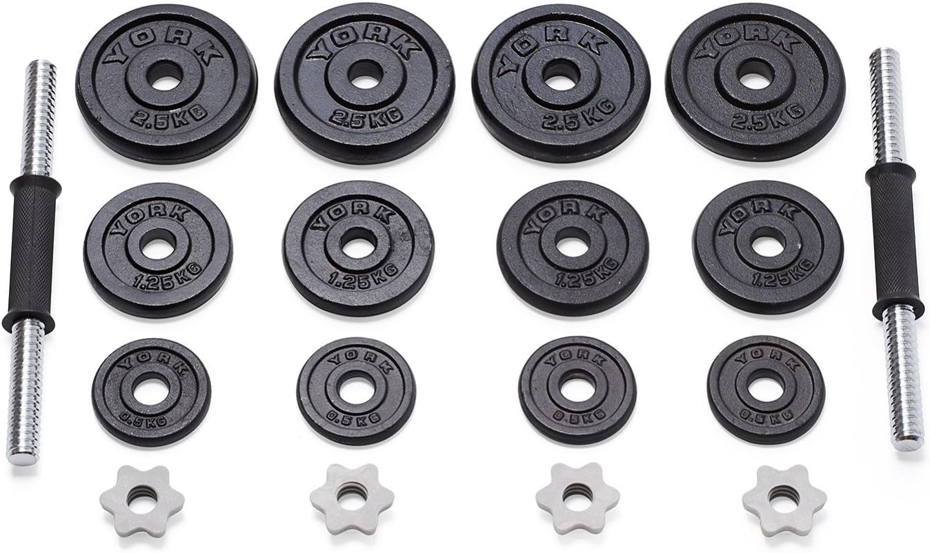 Fitness 20 Kg Cast Iron Spinlock Dumbbell - Adjustable Hand Weights Set (Pack of 2) - Black