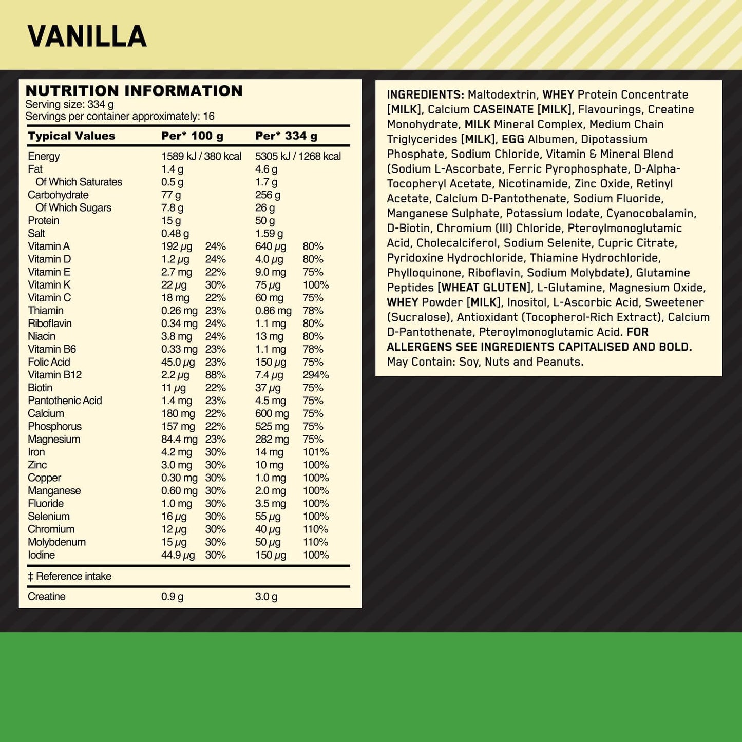 Serious Mass Protein Powder with Creatine, Glutamine, 25 Vitamins and Minerals, Vanilla Flavour, 16 Servings, 5.45KG
