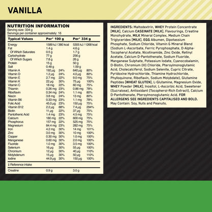 Serious Mass Protein Powder with Creatine, Glutamine, 25 Vitamins and Minerals, Vanilla Flavour, 16 Servings, 5.45KG