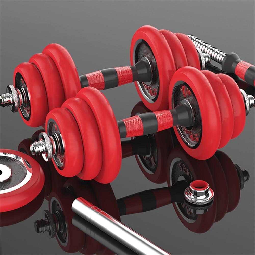 Adjustable Weights Dumbbell Barbell Set Anti-Slip Metal Handle 3-In-1 Cast Iron Free Weights Dumbbells Set with Connecting Rod for Homebody Workout Fitness