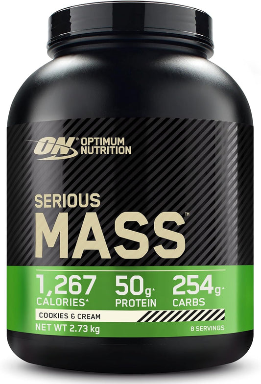 Serious Mass Protein Powder with Creatine, Glutamine, 25 Vitamins & Minerals, High Calorie Mass Gainer, Cookies & Cream Flavour, 8 Servings, 2.73Kg, Packaging May Vary