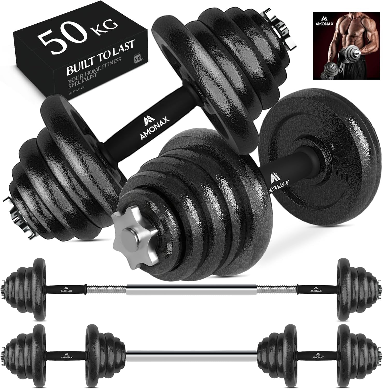 20Kg 30Kg Cast Iron Adjustable Dumbbells Weight Set, Barbell Set Men Women, Strength Training Equipment Home Gym Fitness, Dumbell Pair Hand Weight, Bar Bells Free Weights for Weight Lifting