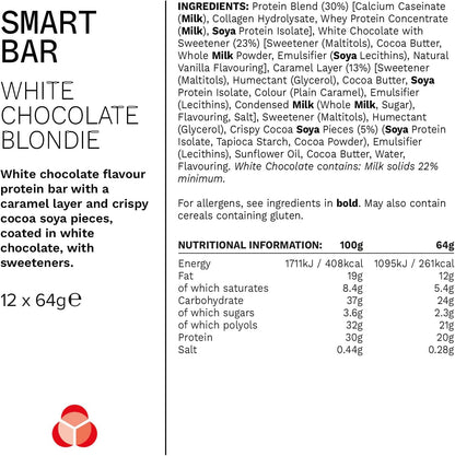 Nutrition Smart Protein Bar Low Calorie, Nutritional Protein Bars/Protein Snacks, High Protein Low Sugar, White Chocolate Blondie Flavour, 21G of Protein, 64G Bar (12 Pack)