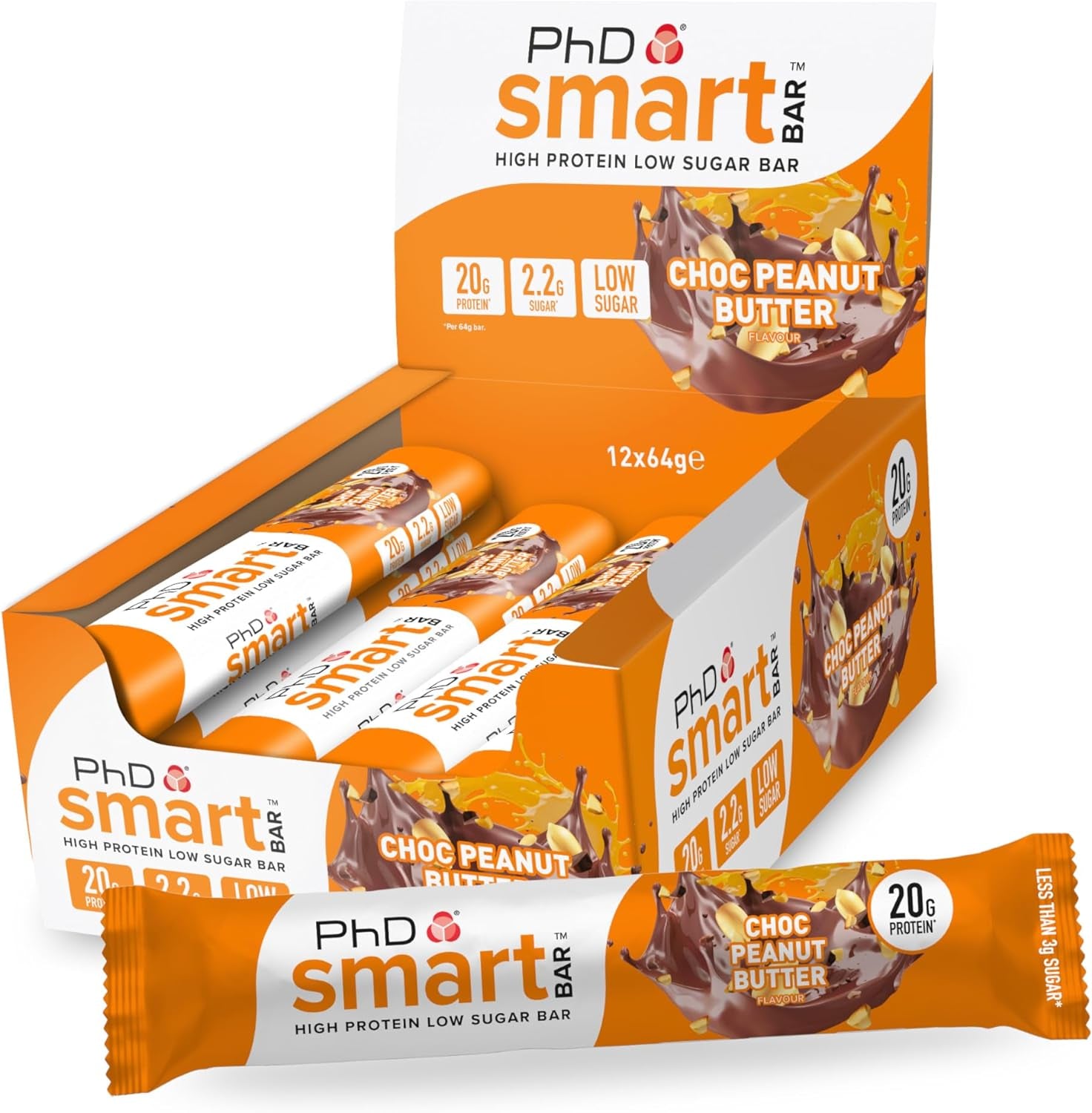 Nutrition Smart Protein Bar Low Calorie, Nutritional Protein Bars/Protein Snacks, High Protein Low Sugar, Chocolate Peanut Butter Flavour, 20G of Protein, 64G Bar (12 Pack)