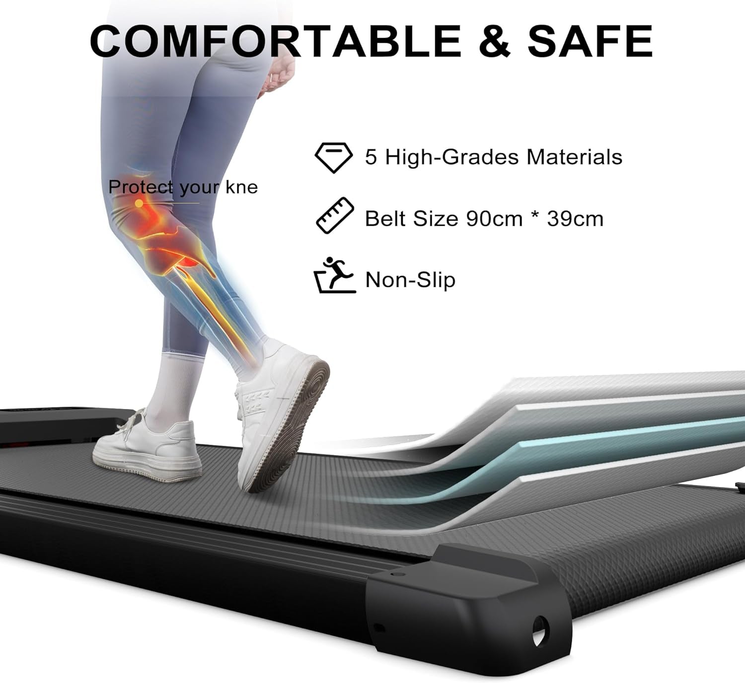 Walking Pad Treadmill under Desk, APP & Remote Control Portable Walking Treadmills for Home Office, 2.5HP Mini Treadmill Walking Running Machine with LCD Display, No Assembly