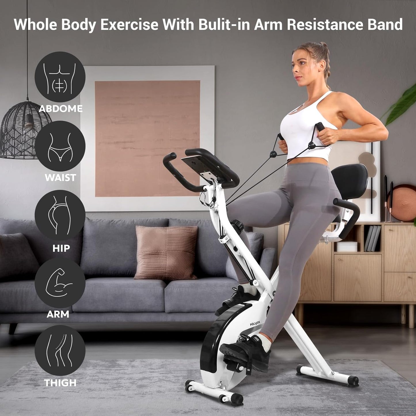 Exercise Bike,  Magnetic Foldable Indoor Cycling Bike with LCD Display and Heart Rate Sensor Home Workout Bike with Resistance Bands Space-Saving Fitness Exercise Equipment