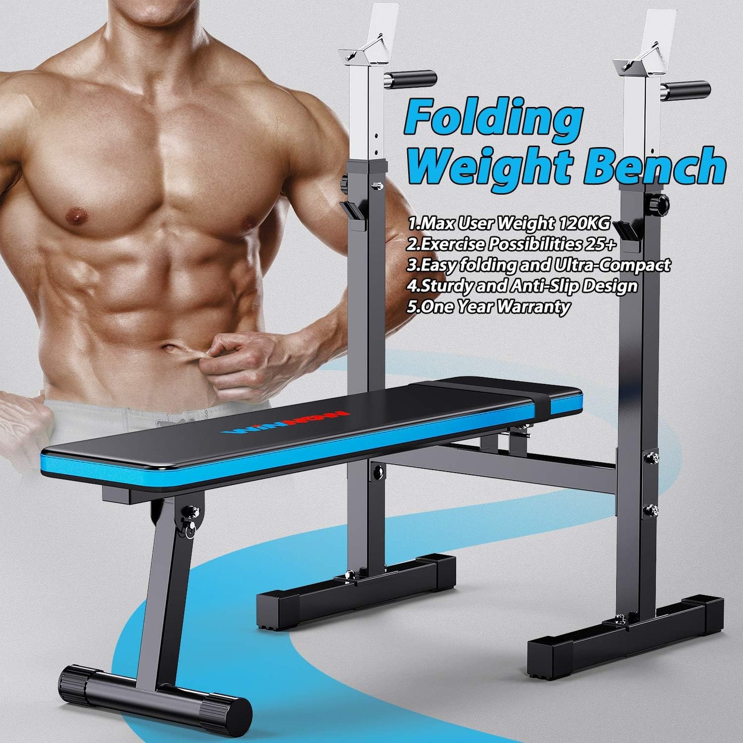 Adjustable Weight Bench with Dip Station Folding Heavy Duty Weight Lifting Bench Home Training Gym Multiuse Workout Bench