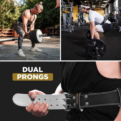 Weight Lifting Belt Gym Fitness, Cowhide Leather, 4” 6” Padded Lumbar Back Support, 10 Adjustable Holes, Weightlifting Powerlifting Bodybuilding Deadlift Squat Workout Strength Training, Men Women