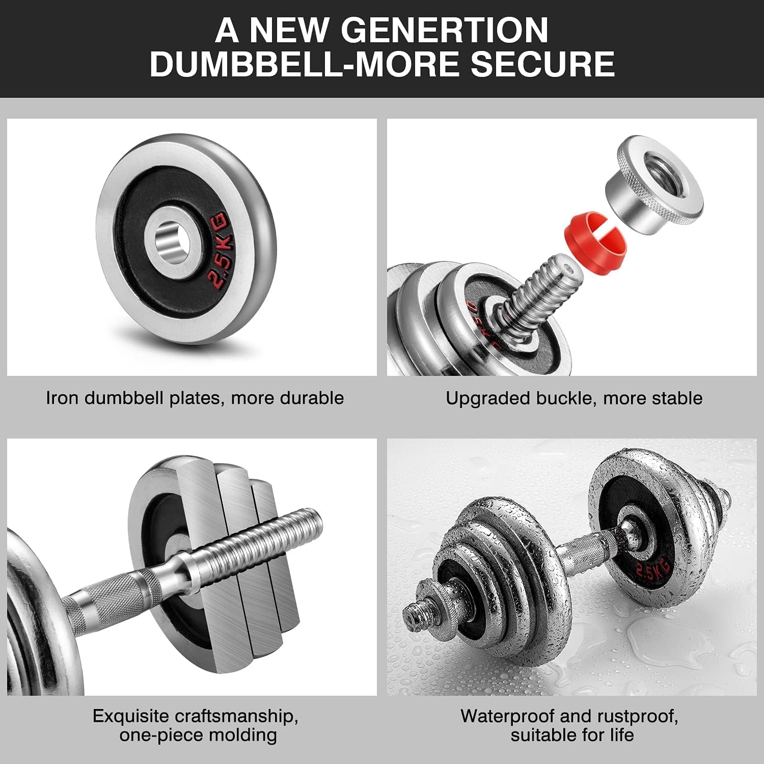 Adjustable Weights Dumbbell Barbell Set Anti-Slip Metal Handle 3-In-1 Cast Iron Free Weights Dumbbells Set with Connecting Rod for Homebody Workout Fitness