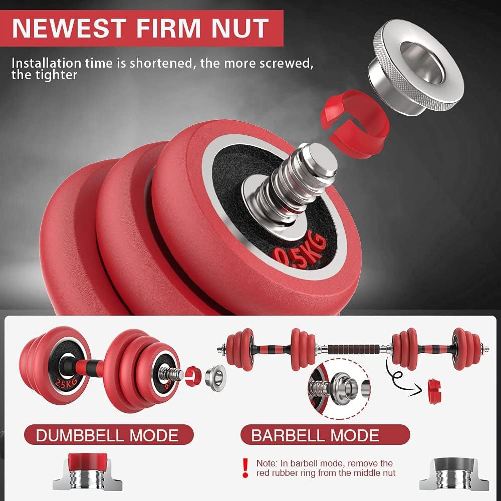 Adjustable Weights Dumbbell Barbell Set Anti-Slip Metal Handle 3-In-1 Cast Iron Free Weights Dumbbells Set with Connecting Rod for Homebody Workout Fitness