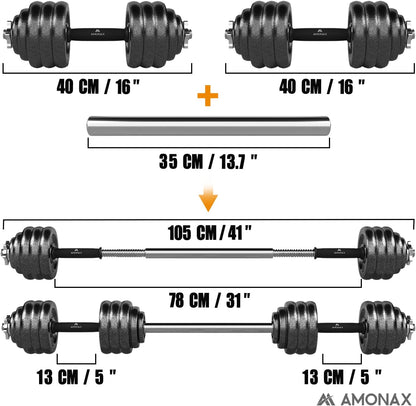 20Kg 30Kg Cast Iron Adjustable Dumbbells Weight Set, Barbell Set Men Women, Strength Training Equipment Home Gym Fitness, Dumbell Pair Hand Weight, Bar Bells Free Weights for Weight Lifting