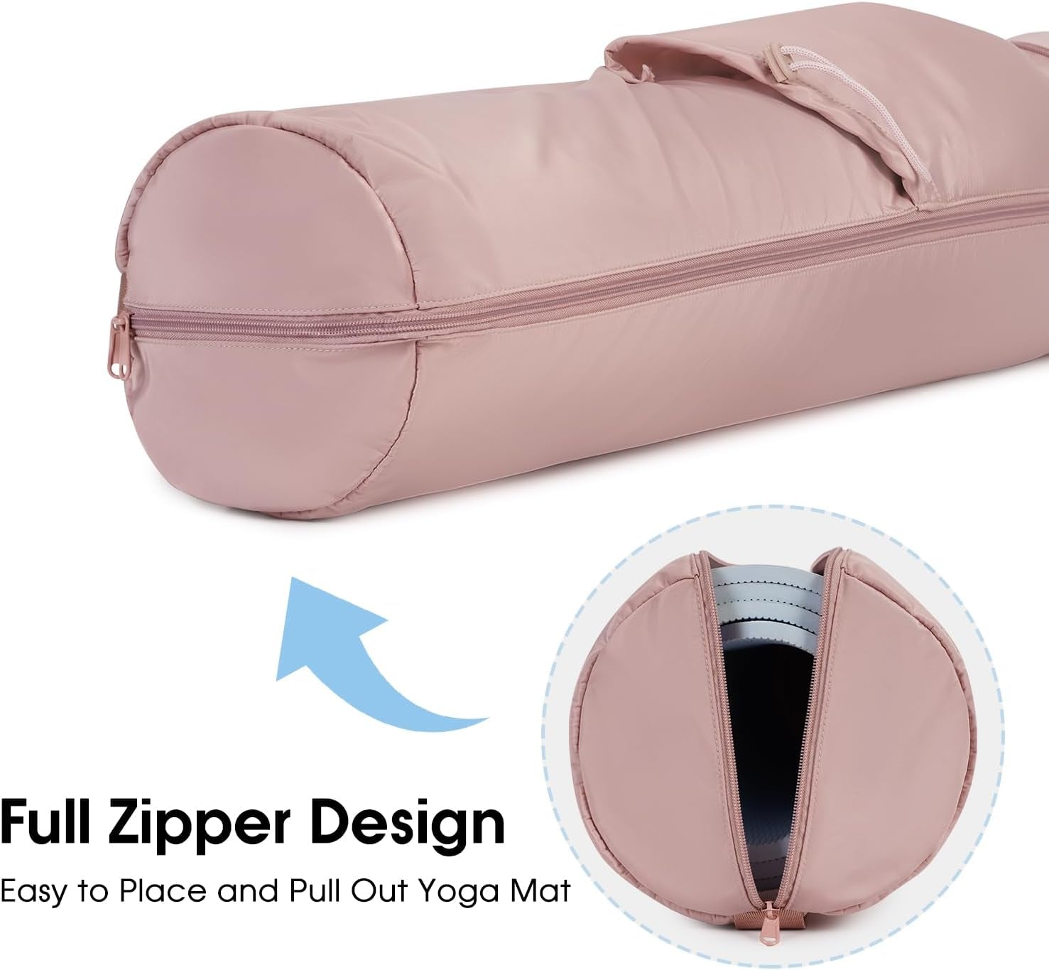 Yoga Mat Bag Large with Carrying Strap, Bottle Pocket and Wet Compartment, Long Pilates Bag with Full Zipper for Thick Mat, Patent Pending