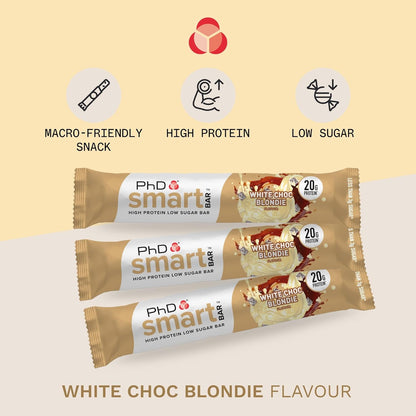 Nutrition Smart Protein Bar Low Calorie, Nutritional Protein Bars/Protein Snacks, High Protein Low Sugar, White Chocolate Blondie Flavour, 21G of Protein, 64G Bar (12 Pack)