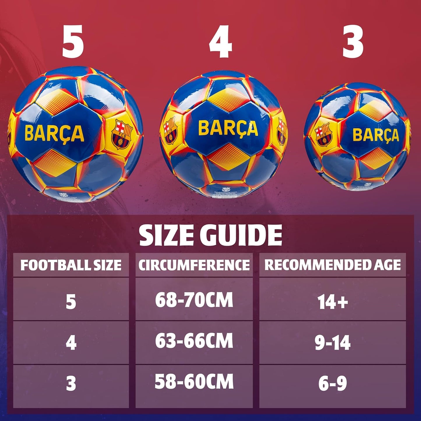 Football - Soccer Ball for Adults Teenagers Kids Training Football Size 3, 4 or 5 - Barcelona Merchandise