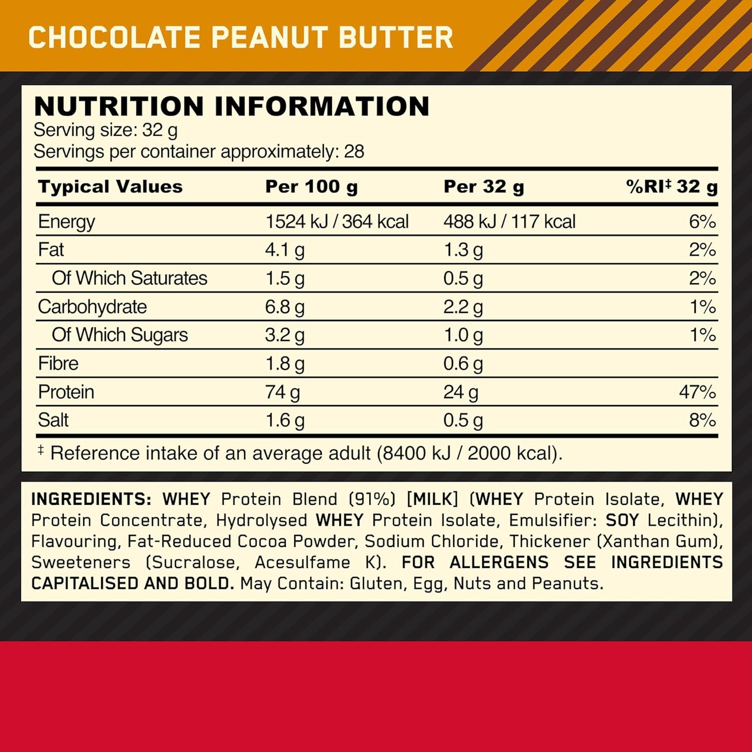 Gold Standard 100% Whey Protein, Muscle Building Powder with Naturally Occurring Glutamine and BCAA Amino Acids, Chocolate Peanut Butter Flavour, 28 Servings, 896 G