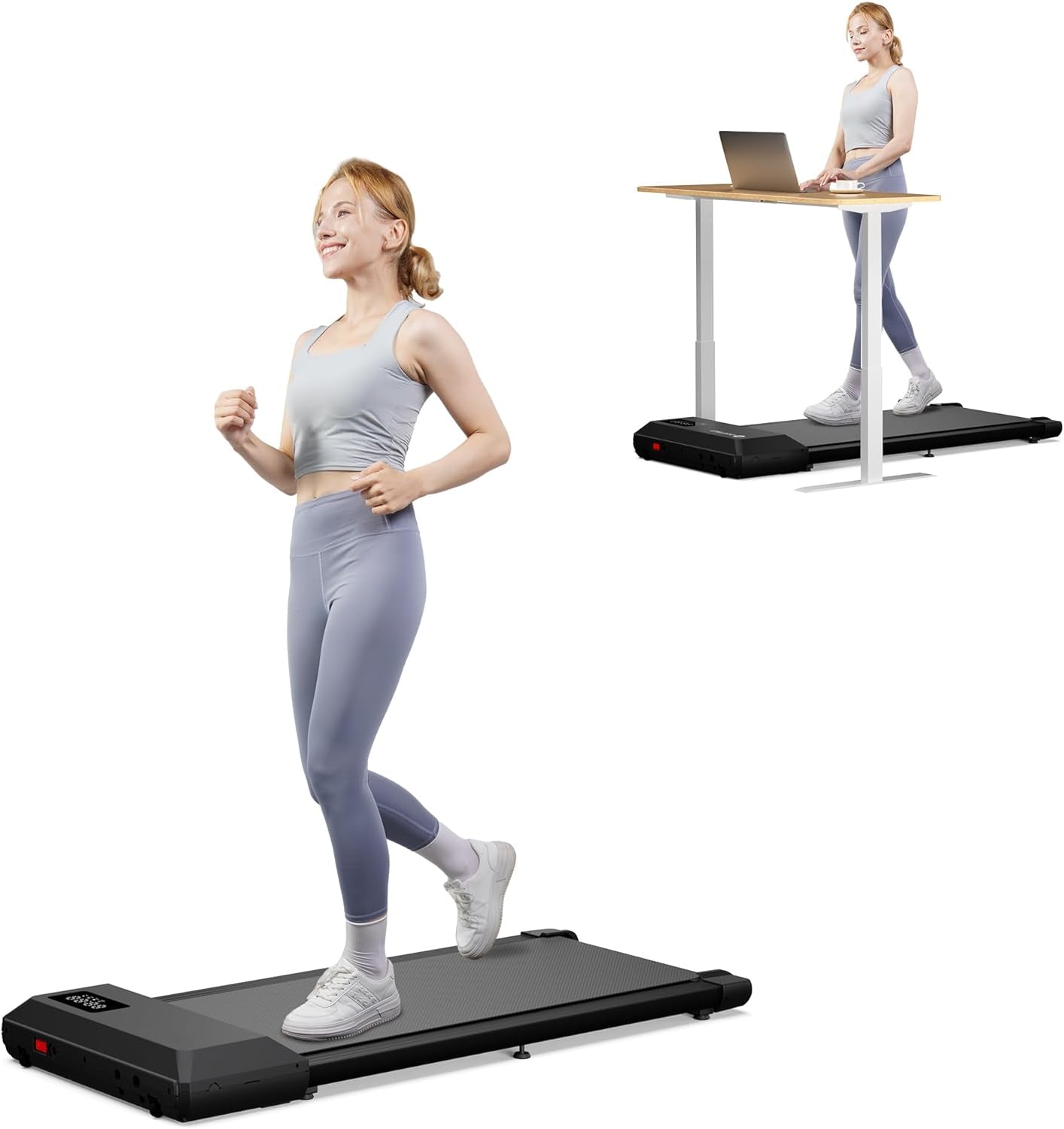 Walking Pad Treadmill under Desk, APP & Remote Control Portable Walking Treadmills for Home Office, 2.5HP Mini Treadmill Walking Running Machine with LCD Display, No Assembly