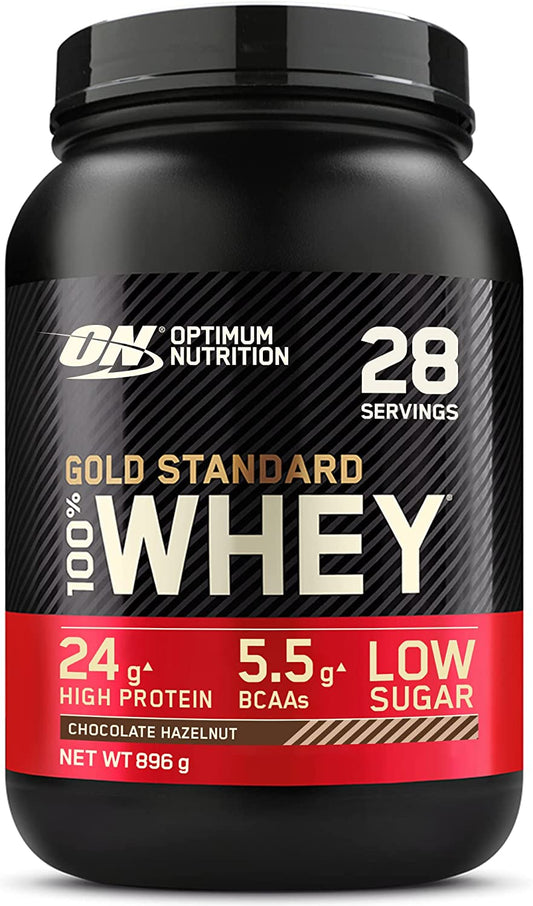 Gold Standard 100% Whey Muscle Building and Recovery Protein Powder with Naturally Occurring Glutamine and BCAA Amino Acids, Chocolate Hazelnut Flavour, 28 Servings, 896 G