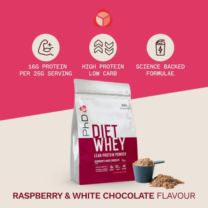 Nutrition Diet Whey Low Calorie Protein Powder, Low Carb, High Protein Lean Matrix, Raspberry and White Chocolate Protein Powder, High Protein, 40 Servings per 1 Kg Bag