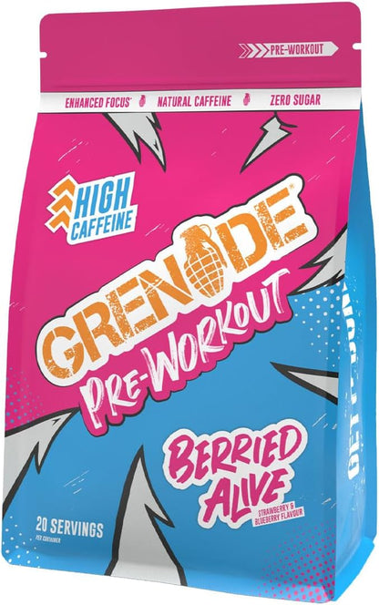 High Caffeine Pre Workout Powder with Natural Caffeine, Citrulline, Beta Alanine, Tyrosine & Betaine (20 Servings) - Berried Alive, 330 G (Pack of 1)