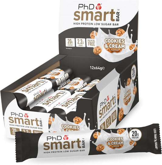 Nutrition Smart Protein Bar Low Calorie, Nutritional Protein Bars/Protein Snacks, High Protein Low Sugar, Cookies and Cream Flavour, 20G of Protein, 64G Bar (12 Pack)