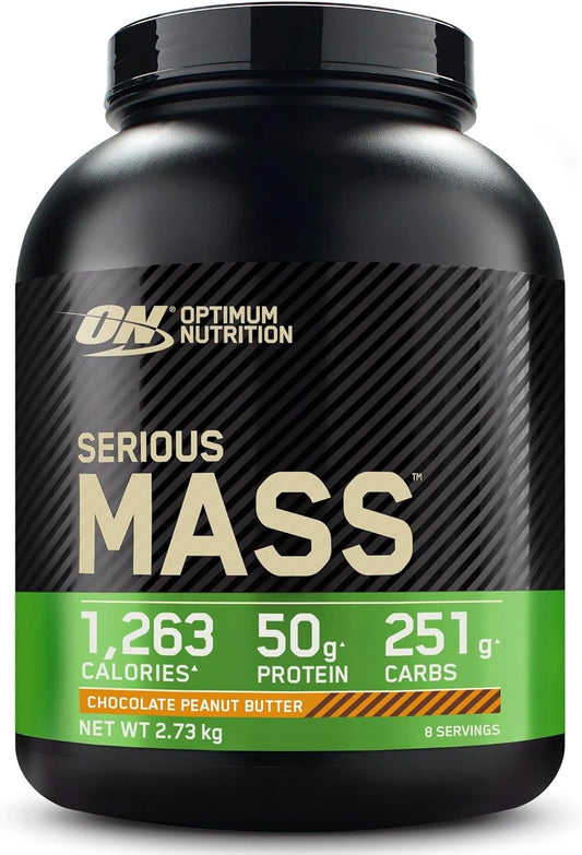 Serious Mass Protein Powder with Creatine, Glutamine, 25 Vitamins & Minerals, High Calorie Mass Gainer, Chocolate Peanut Butter Flavour, 8 Servings, 2.73Kg, Packaging May Vary