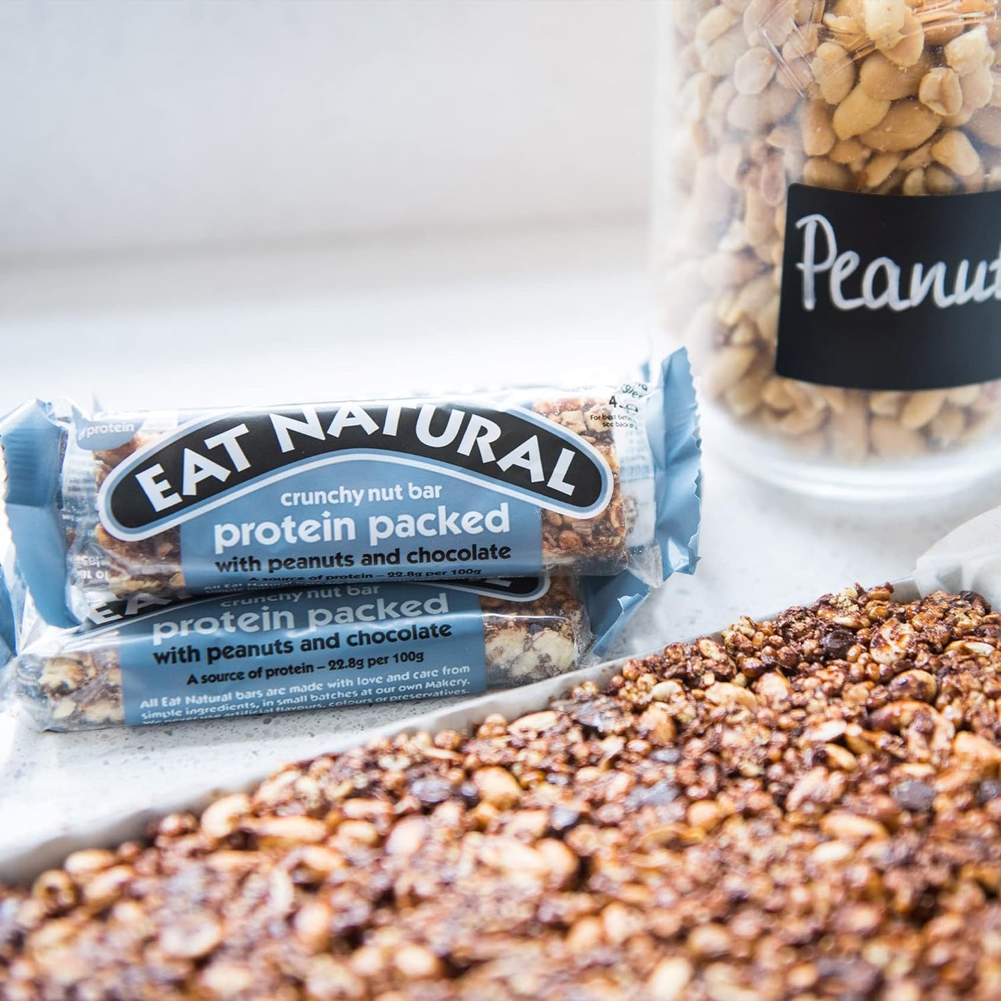 Protein Bars, Protein Packed Peanuts & Chocolate Nut Bar — 20 X 45G Snack Bars, Gluten Free Cereal Bars — Seriously Crunchy Snacks with Soya Crispies, Shredded Coconut