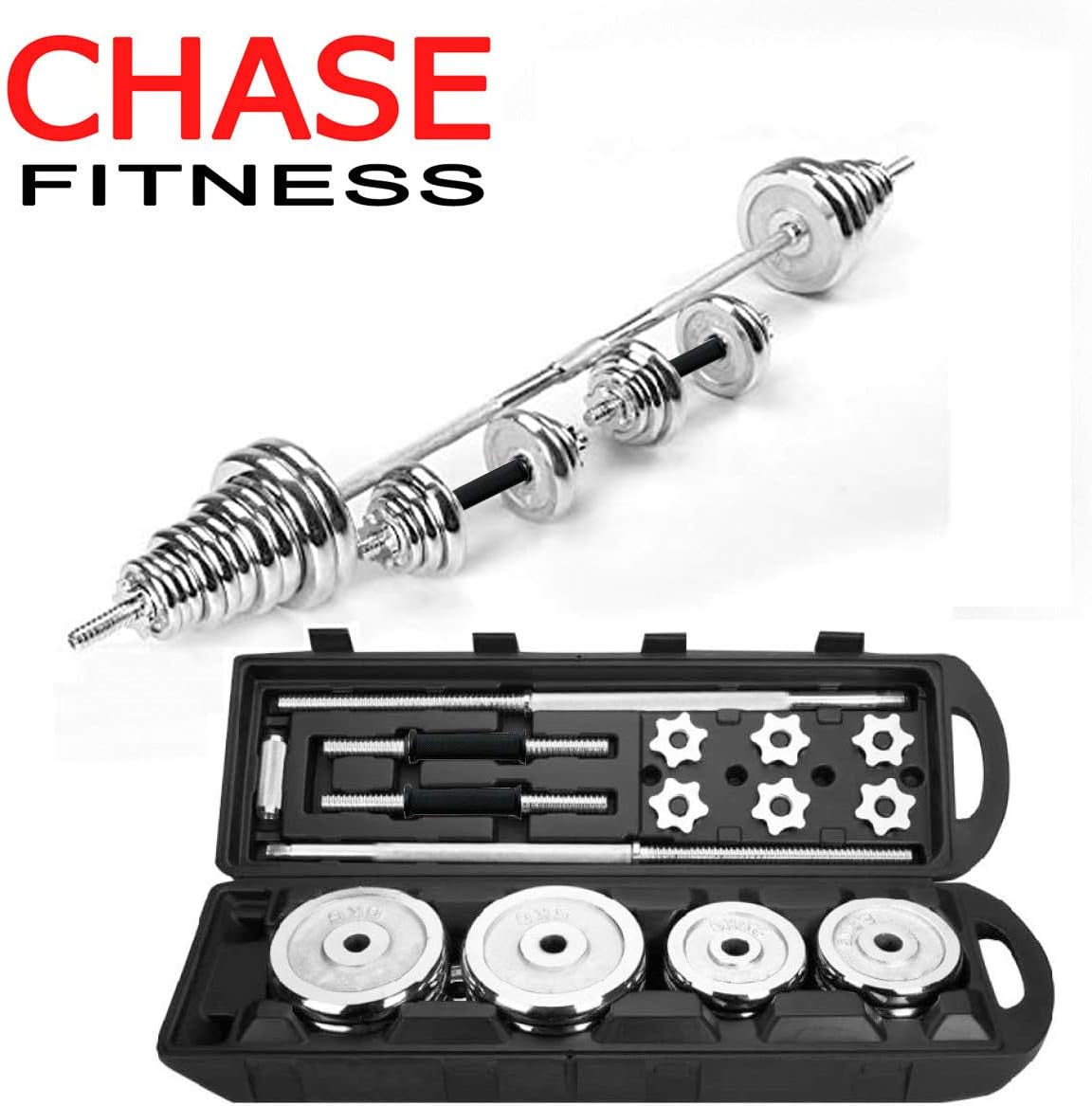 50Kg Barbell Dumbbell Chromed Cast Iron Home Gym Weight Set