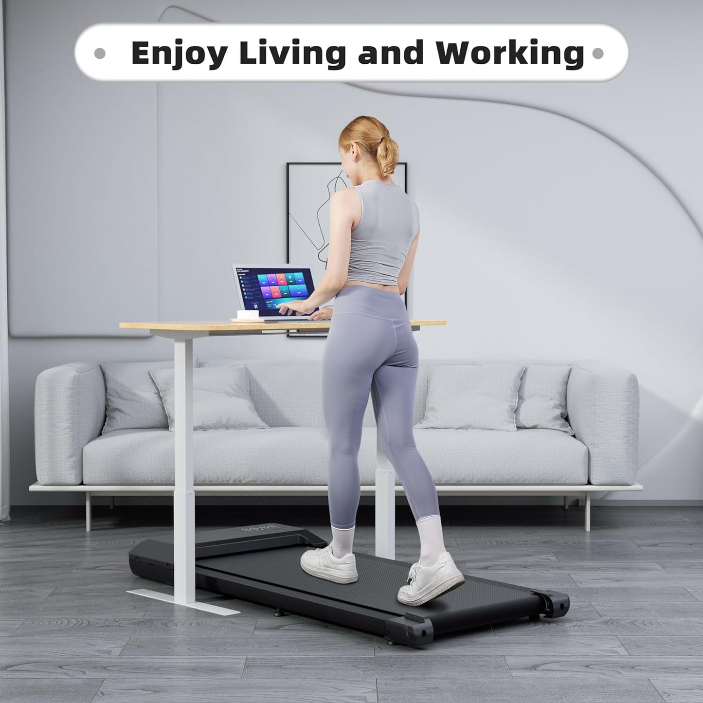 Walking Pad Treadmill under Desk, APP & Remote Control Portable Walking Treadmills for Home Office, 2.5HP Mini Treadmill Walking Running Machine with LCD Display, No Assembly