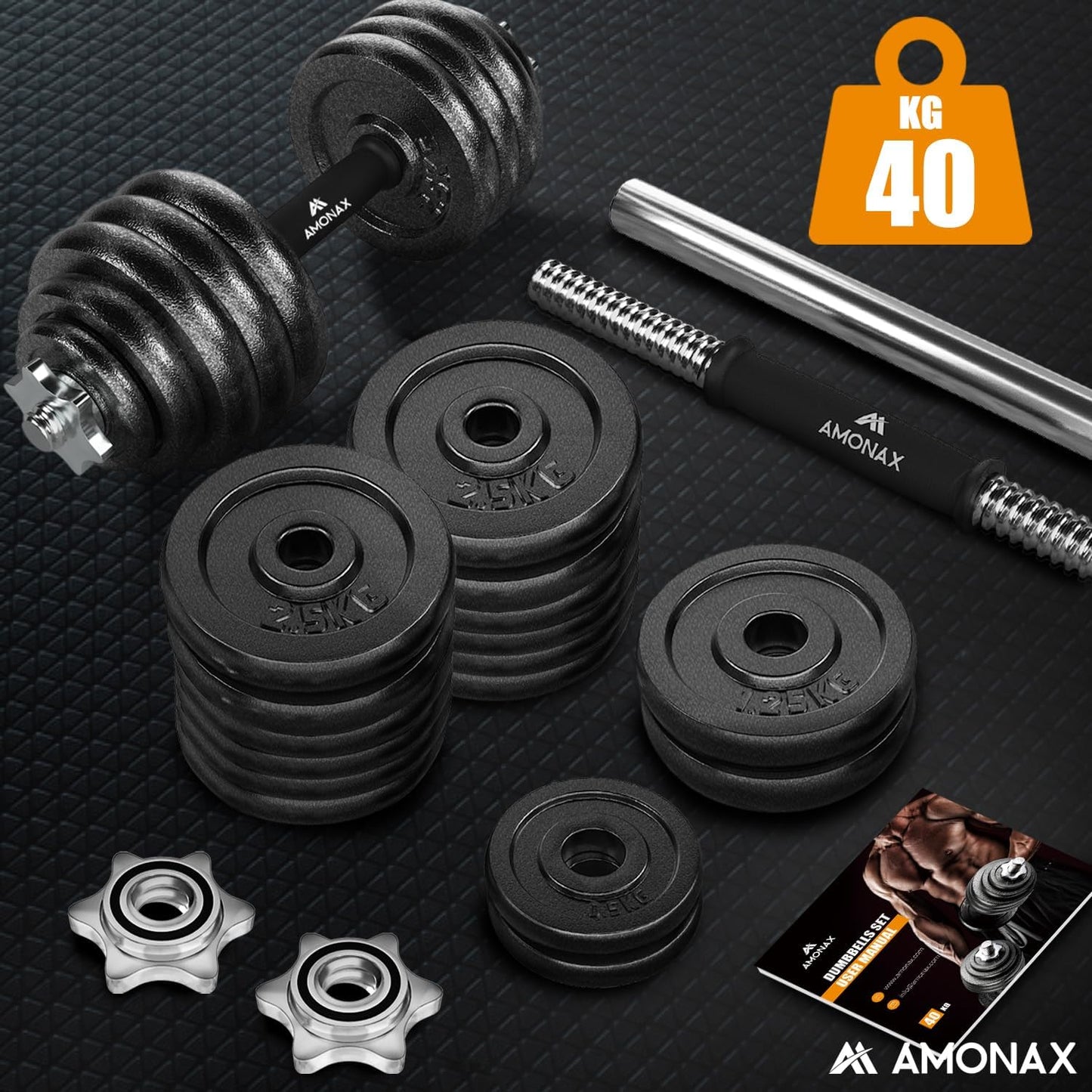 20Kg 30Kg Cast Iron Adjustable Dumbbells Weight Set, Barbell Set Men Women, Strength Training Equipment Home Gym Fitness, Dumbell Pair Hand Weight, Bar Bells Free Weights for Weight Lifting